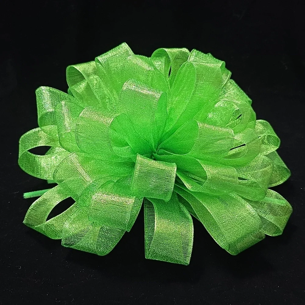 Christmas Tree Bow Topper, Lime Green Sheer Ribbon Tree Topper 44 Loop Bow #1of4